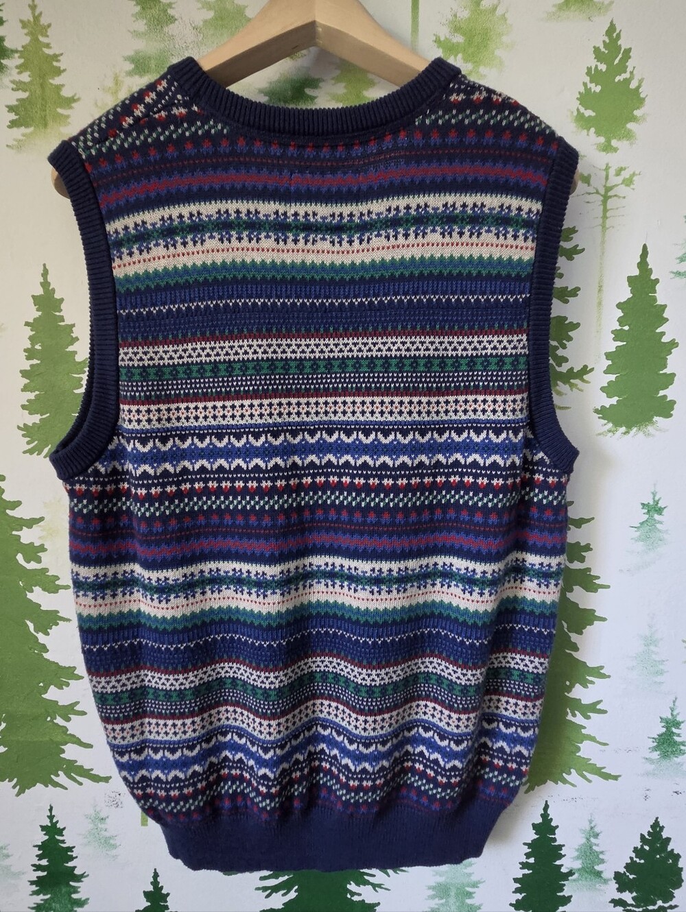 St. John's Bay Navy Fairisle V-Neck Sweater Vest - Picture 2 of 8